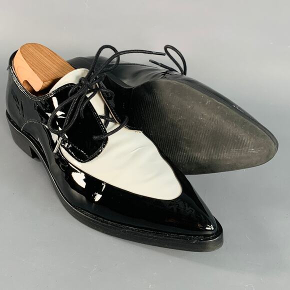 Size 9 Lex Black White Color Block Spectator Derby Pointed Toe Lace-Up Shoes - Picture 5 of 9